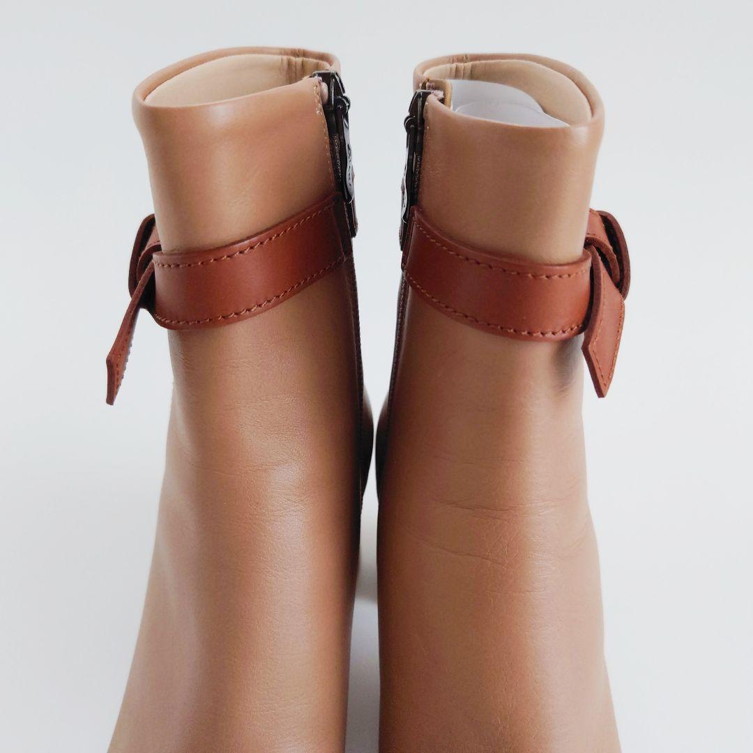 未使用 ダイアナ リボン チャンキーヒール レザー ブーツ サイドジップ 本革