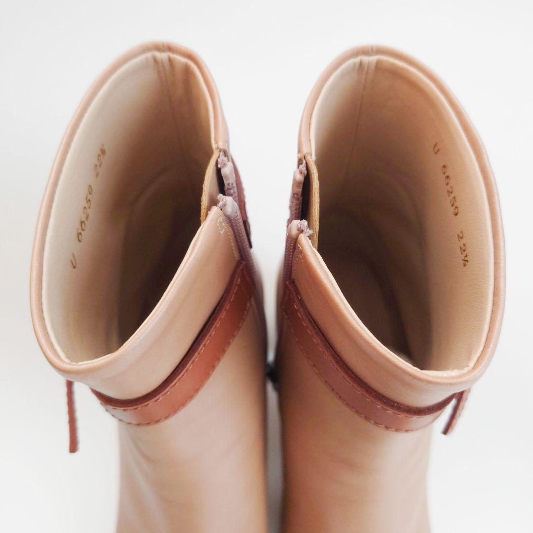 未使用 ダイアナ リボン チャンキーヒール レザー ブーツ サイドジップ 本革