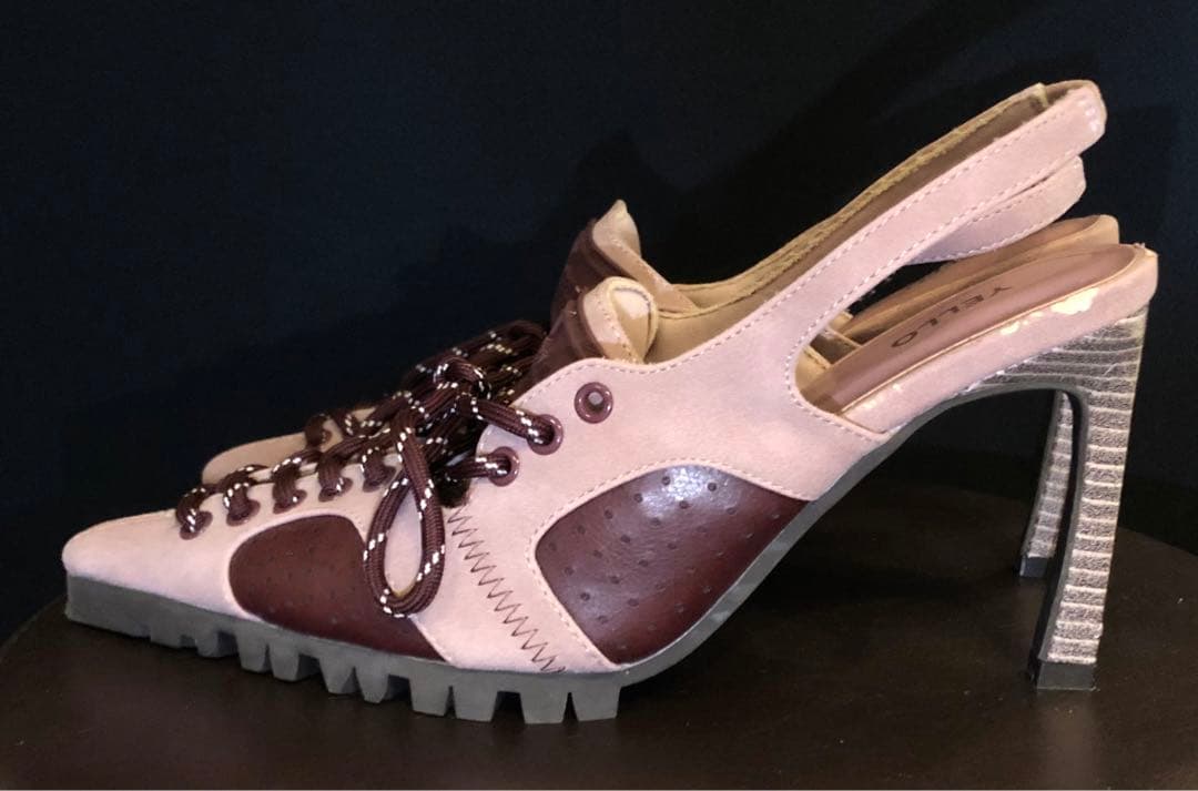 YELLO ピンク スエード ポインテッドトゥ ミュール Lサイズ