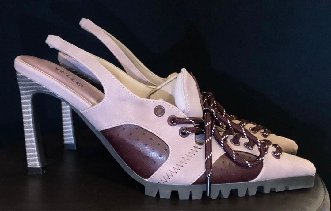 YELLO ピンク スエード ポインテッドトゥ ミュール Lサイズ