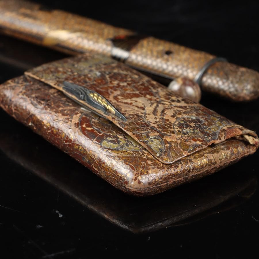 専用Y2978-1 竹編金銀象嵌金具蒔絵 煙管入れ 煙草入れ 〇吉銘　　　よ