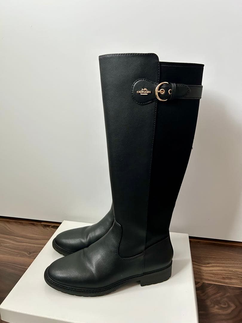 COACH 黒 フランクリン ライディング ロングブーツ ゴールド金具 24cm