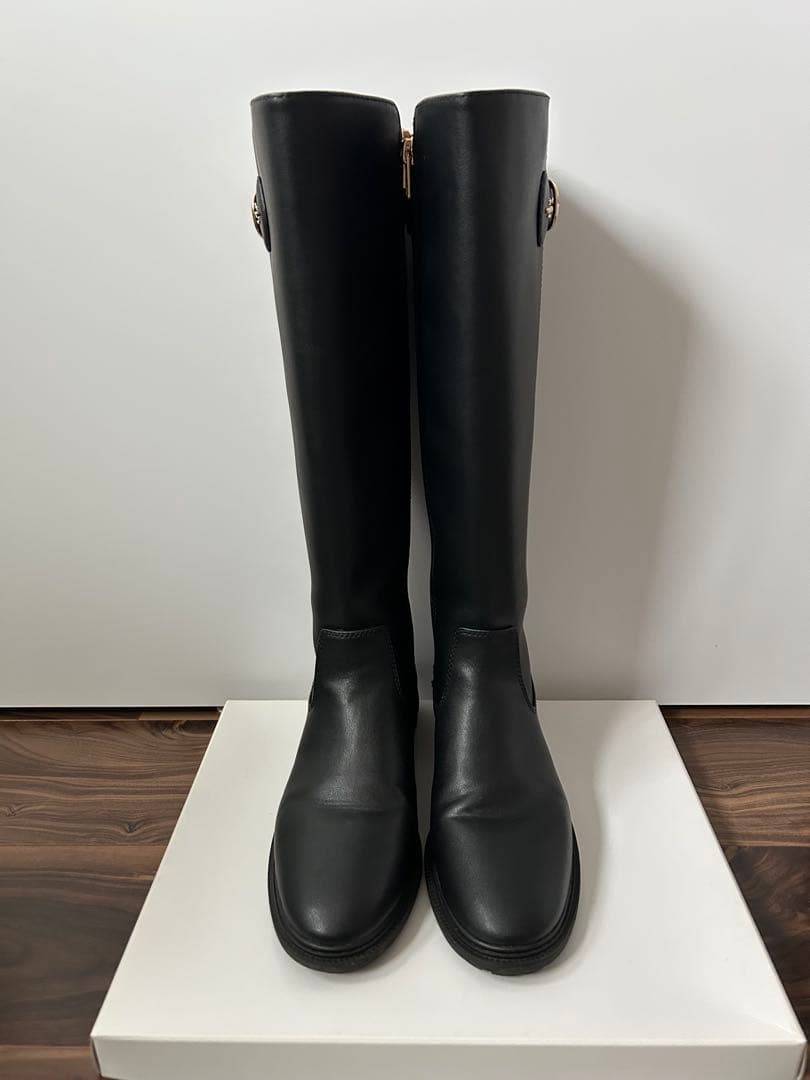 COACH 黒 フランクリン ライディング ロングブーツ ゴールド金具 24cm