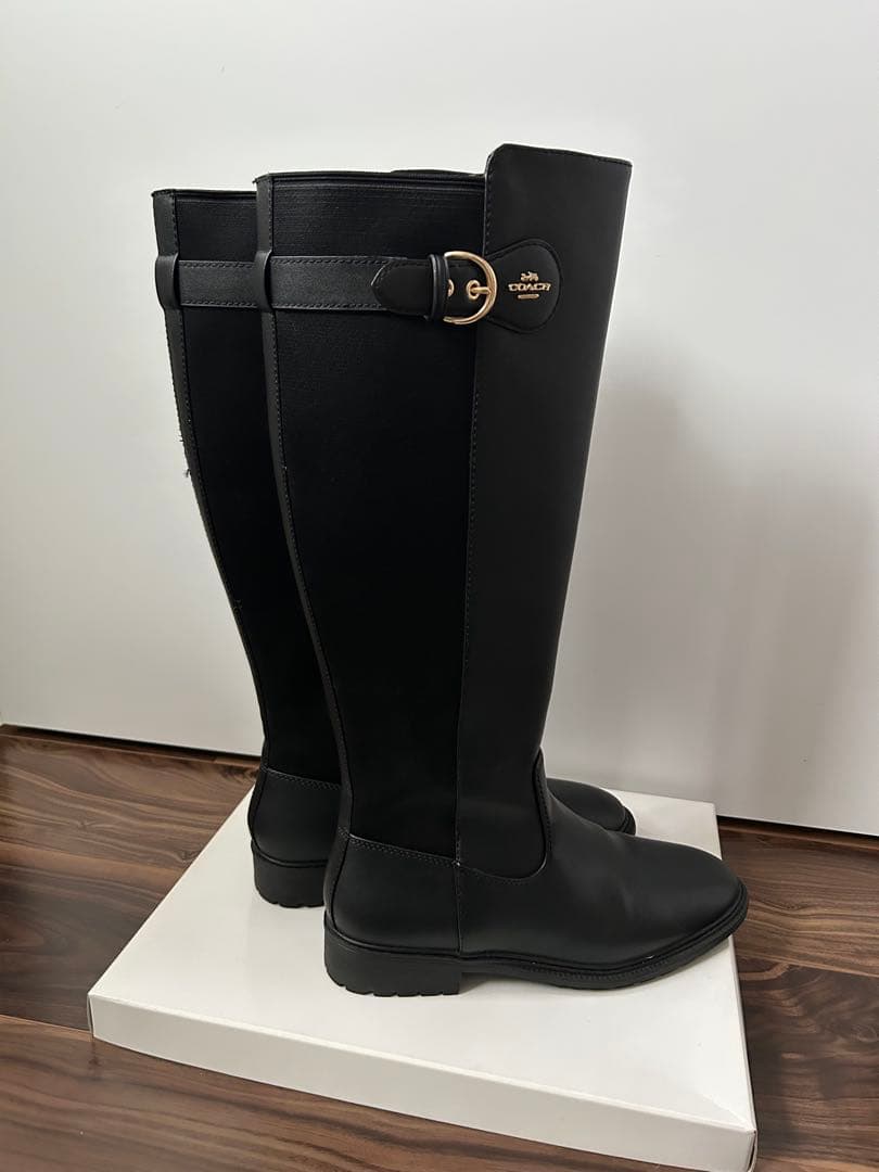 COACH 黒 フランクリン ライディング ロングブーツ ゴールド金具 24cm