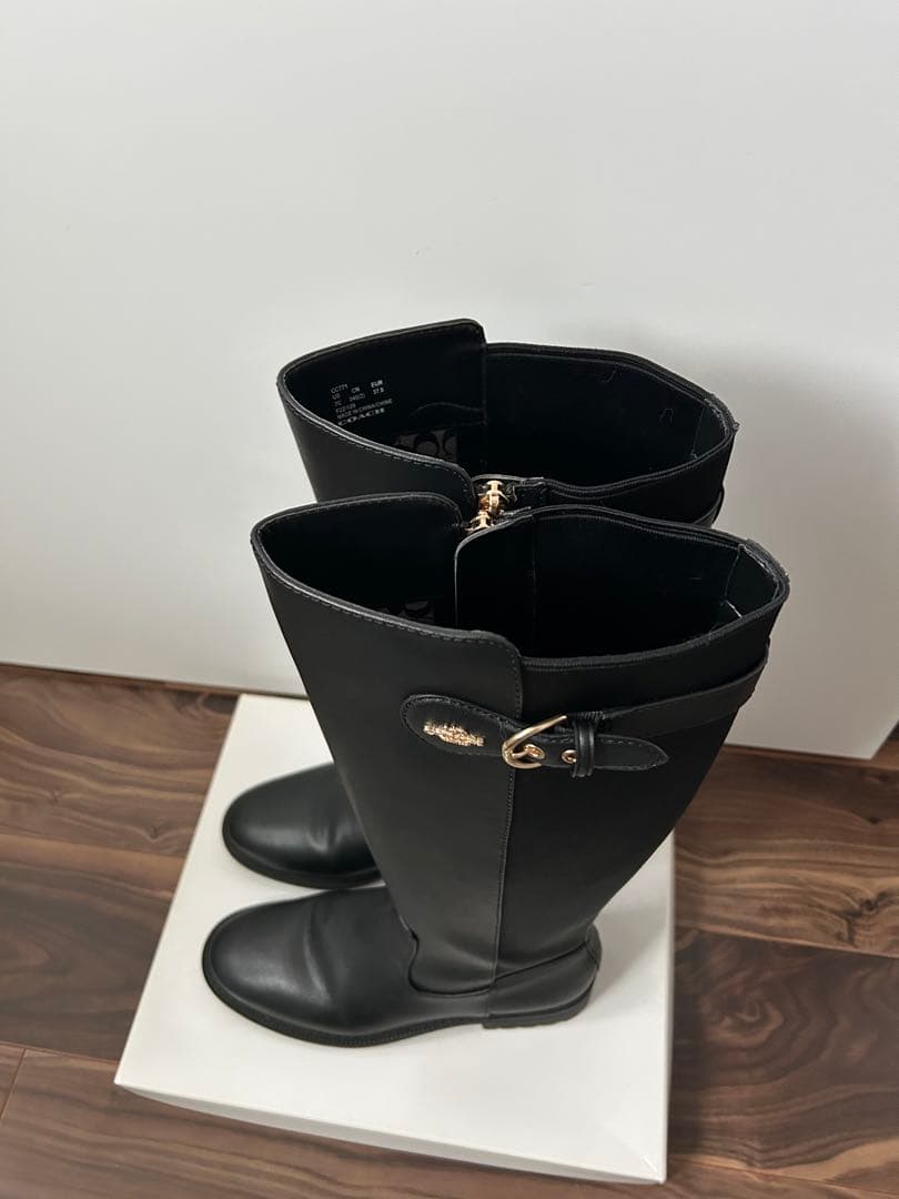 COACH 黒 フランクリン ライディング ロングブーツ ゴールド金具 24cm