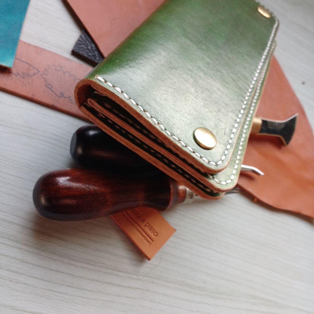 トラッカーウォレット　ロング　ハンドメイド グラデーション　オリーブ～グリーン