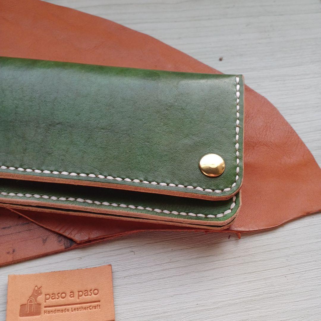 トラッカーウォレット　ロング　ハンドメイド グラデーション　オリーブ～グリーン