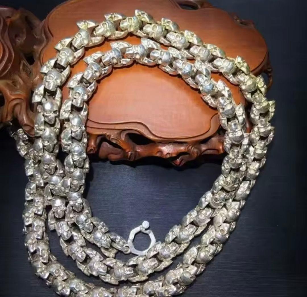 【在庫限り】メンズレトロ銀 S925ネックレス シルバースカル