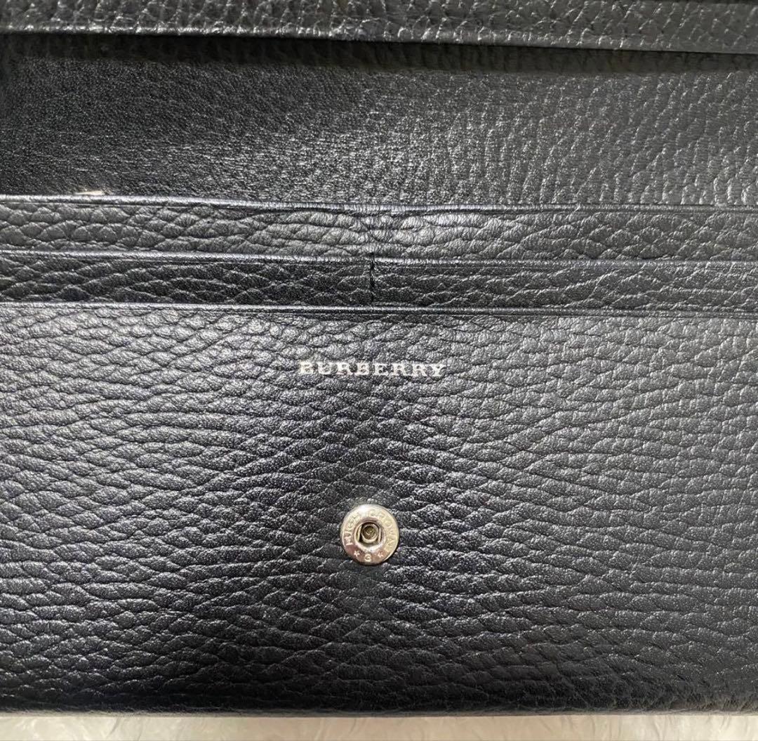 極 美品 BURBERRY バーバリー 長財布 ブラック ロゴ 本革 折り財布