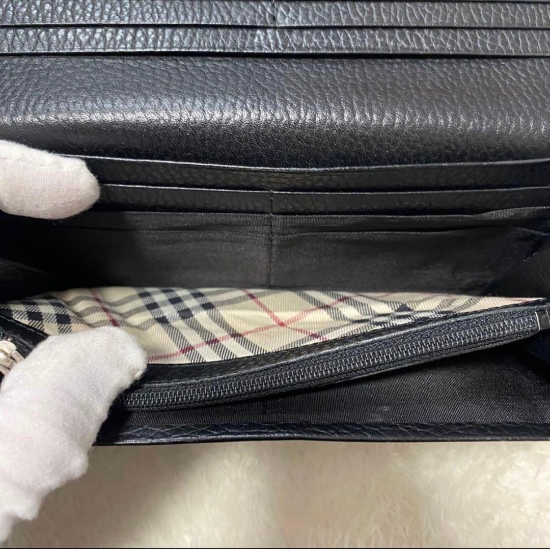 極 美品 BURBERRY バーバリー 長財布 ブラック ロゴ 本革 折り財布