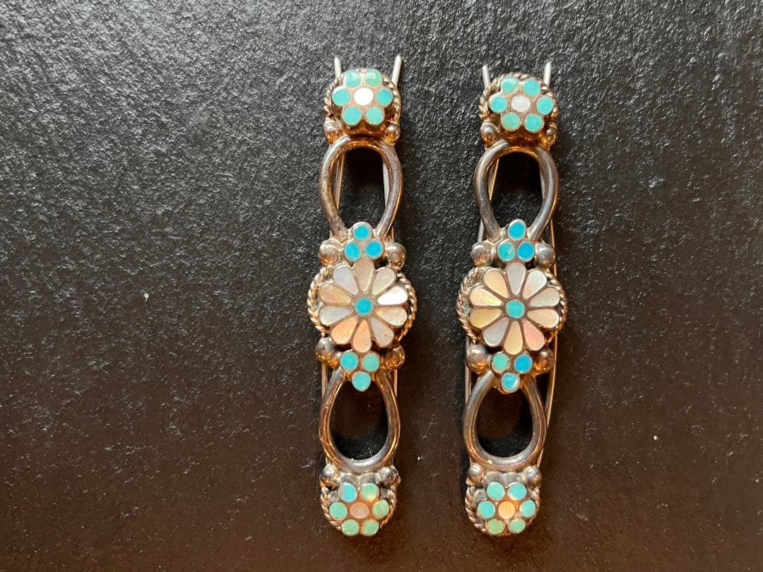 【ヴィンテージ】ズニ　VM DISHTA作フラワーインレイヘアピン2本セット