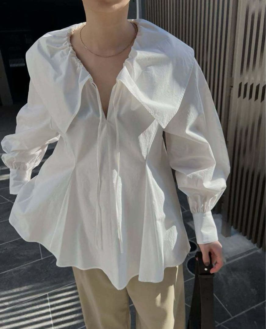 CLANE BIG COLLAR DRAWSTRING BLOUSE ホワイト2