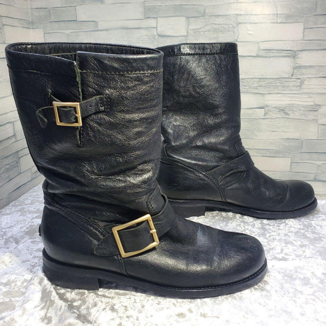 JIMMY CHOO 25.5cm バイカーブーツ 黒 レザー 38.5