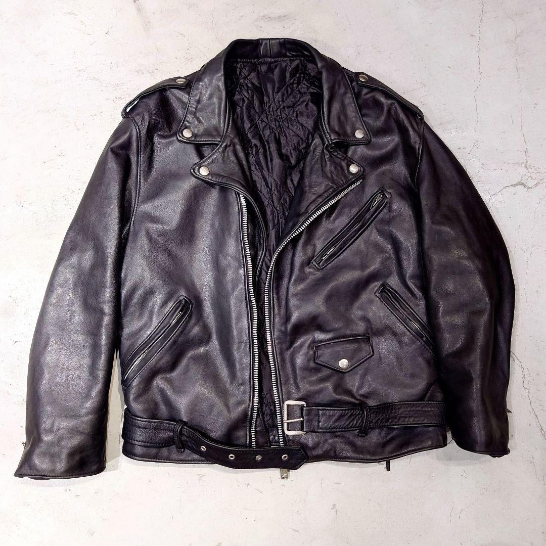 USヴィンテージ レザーライダースダブル 黒 牛革 サイドレースアップ