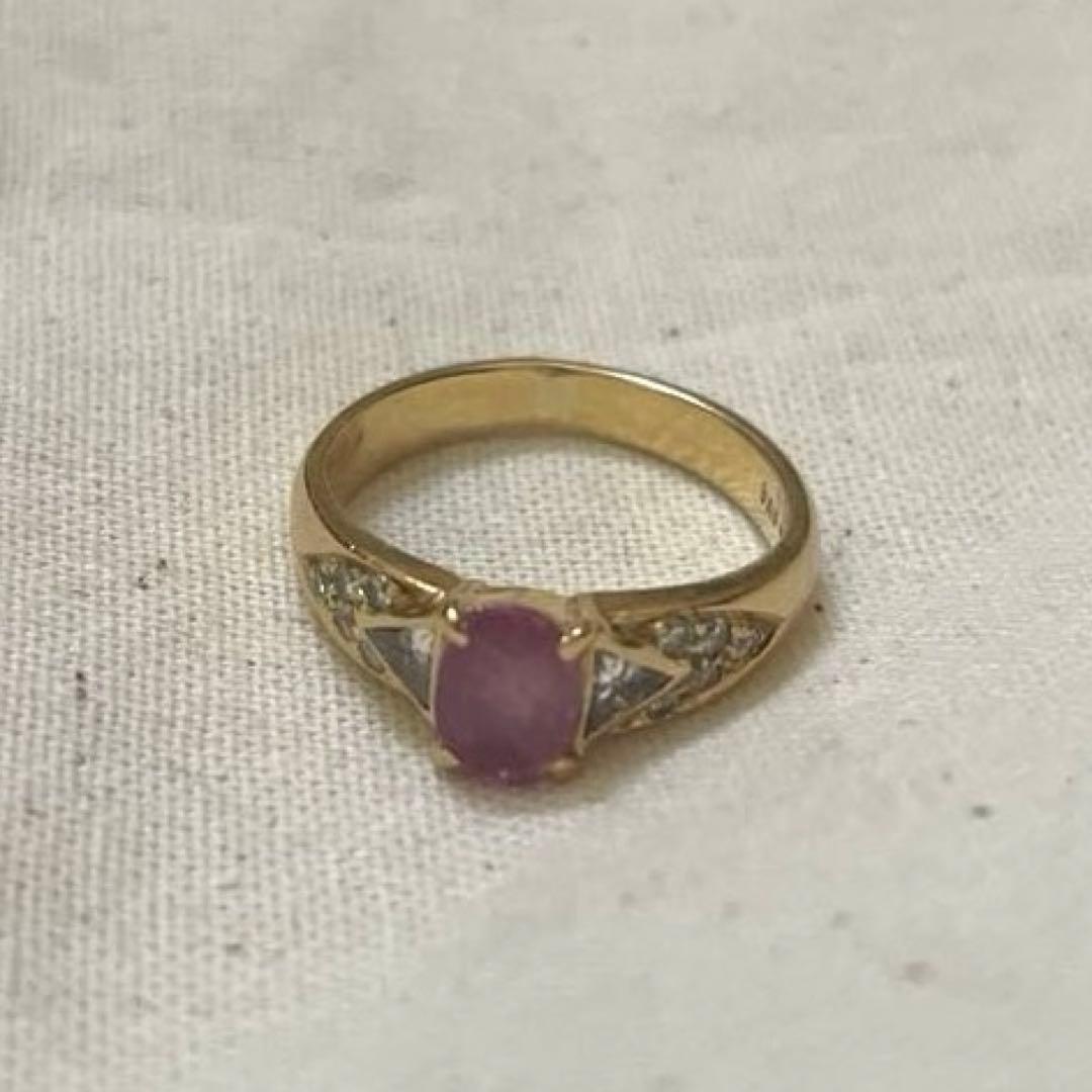 【18金】ピンクサファイア ダイヤモンド ゴールドリング 13号 750