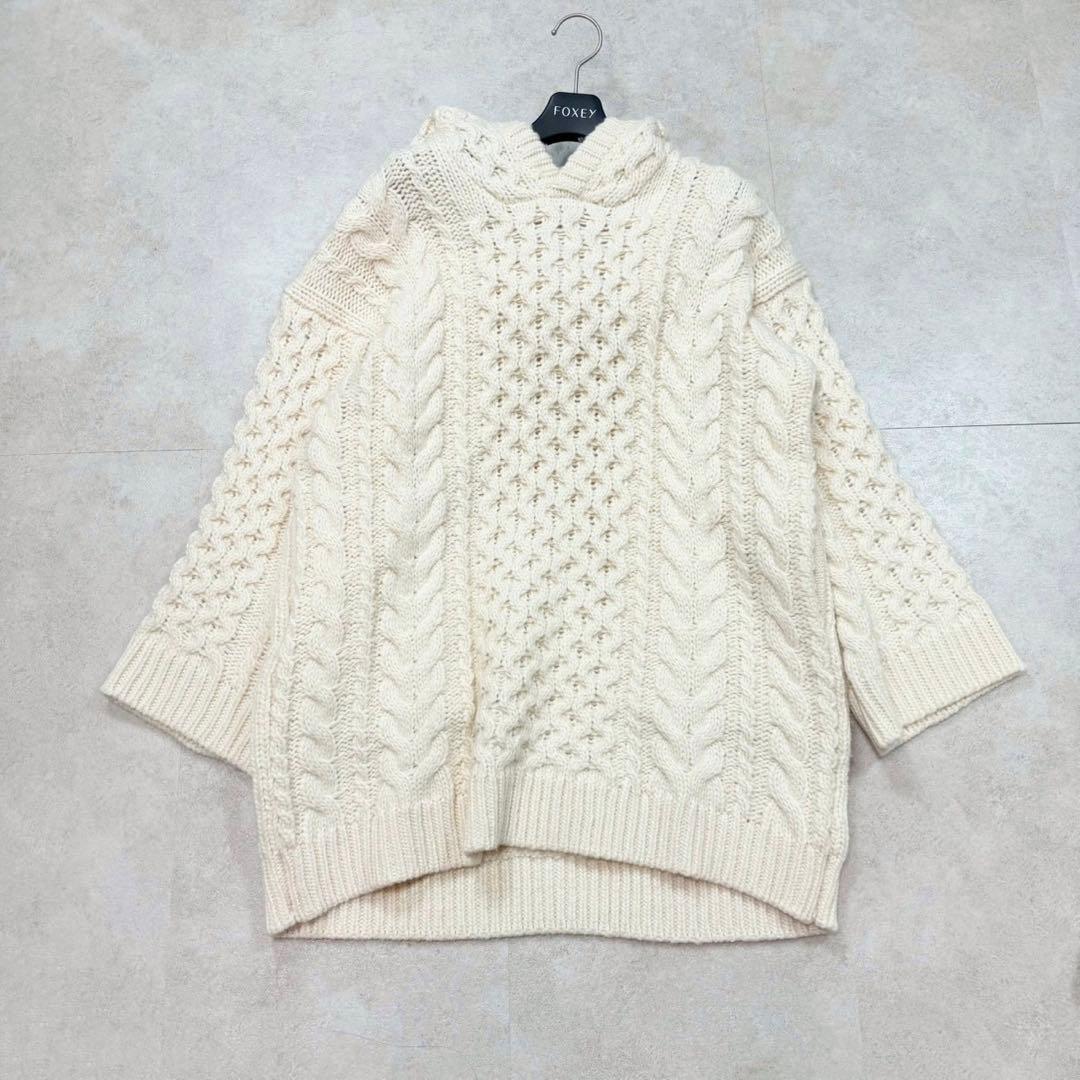 現行品♡THE TOE ケーブルニット フード パーカー ワッフル ウール 厚手