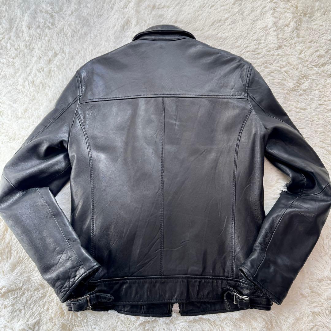 ナノユニバース レザージャケット 羊革 ラムレザー ブラック 裏地キルティング