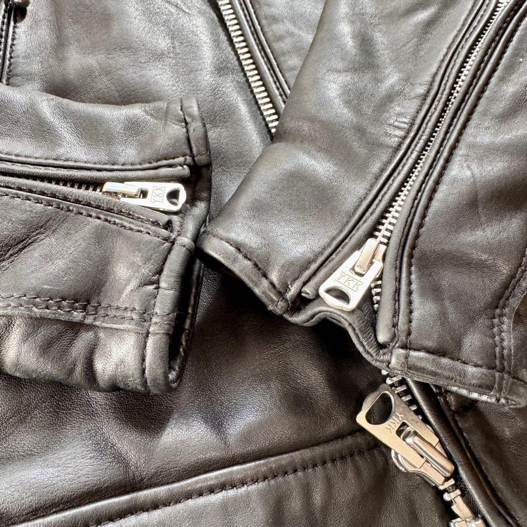 ナノユニバース レザージャケット 羊革 ラムレザー ブラック 裏地キルティング