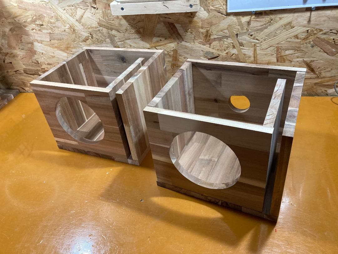 【完全オーダー】アカシア材 スピーカーボックス製作 左右ペア ホームオーディオ