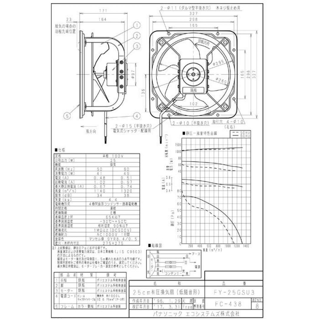 パナソニック 25cm FY-25GSU3 有圧換気扇 単相 100V