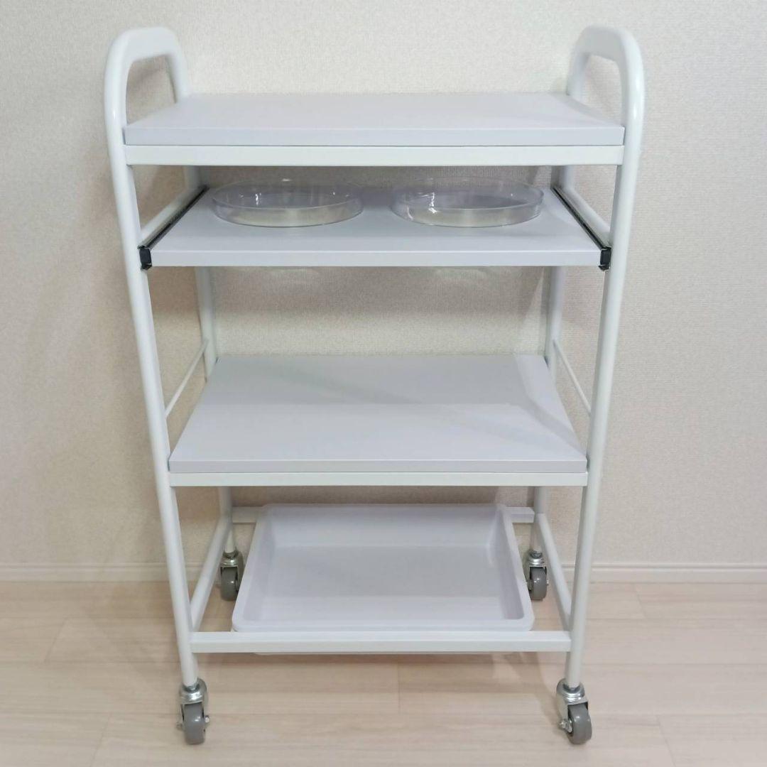 【美品】ボール付エステワゴンⅡ ホワイト キャスター付き トレイ ボウル 綺麗