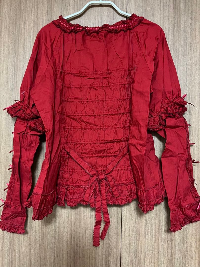 せ*ら様 ピンクハウス＊ブッシュローズ柄＊赤いフリル長袖ブラウス