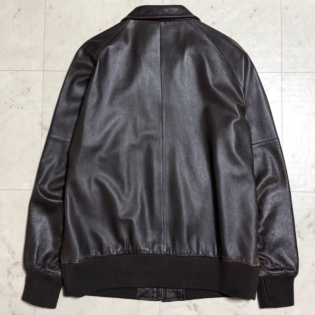 Schott ラムレザートラックジャケット 羊革 サイドライン ブラウン L