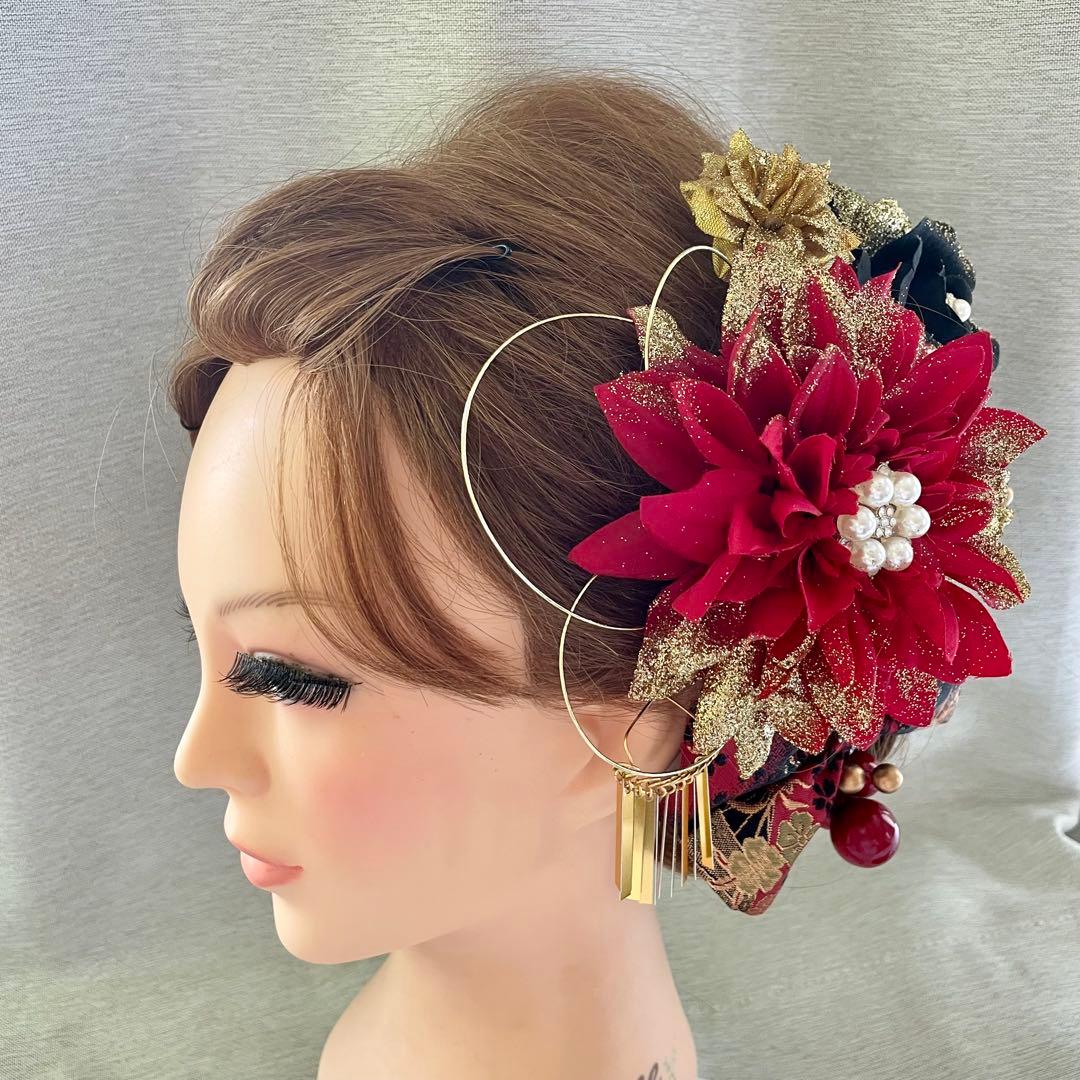 赤黒金　和装髪飾り　成人式髪飾り　振袖髪飾り　卒業式髪飾り　袴髪飾り　卒業式髪飾