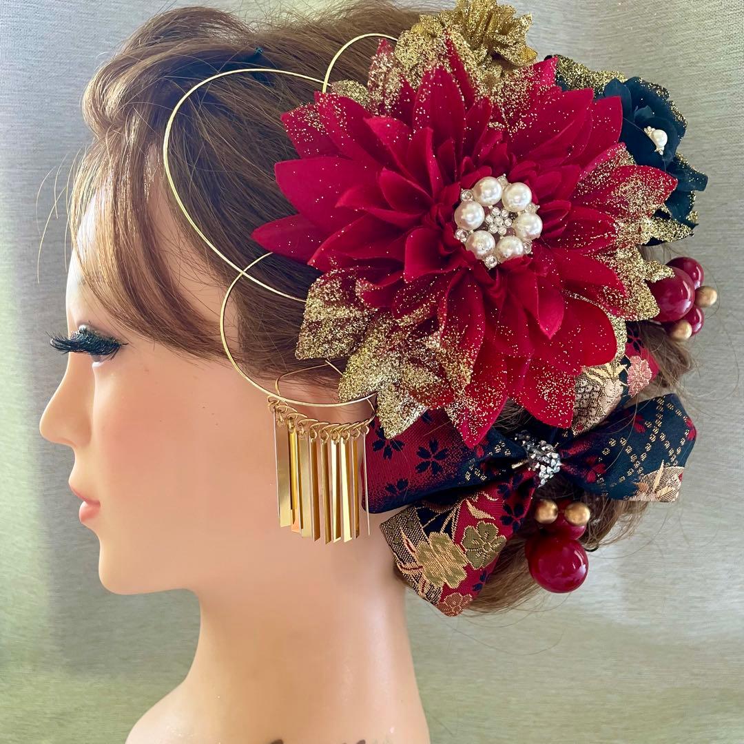 赤黒金　和装髪飾り　成人式髪飾り　振袖髪飾り　卒業式髪飾り　袴髪飾り　卒業式髪飾