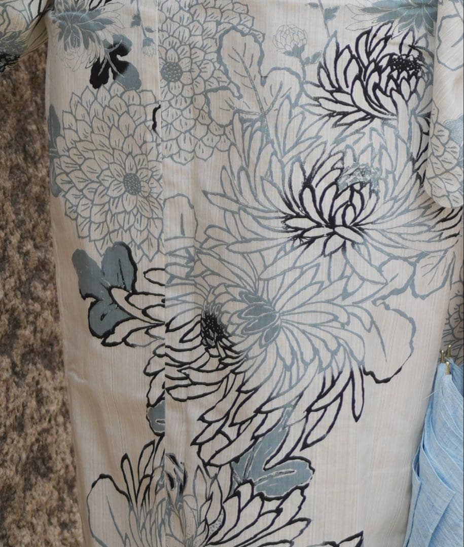 青と白の花柄 浴衣 utatane