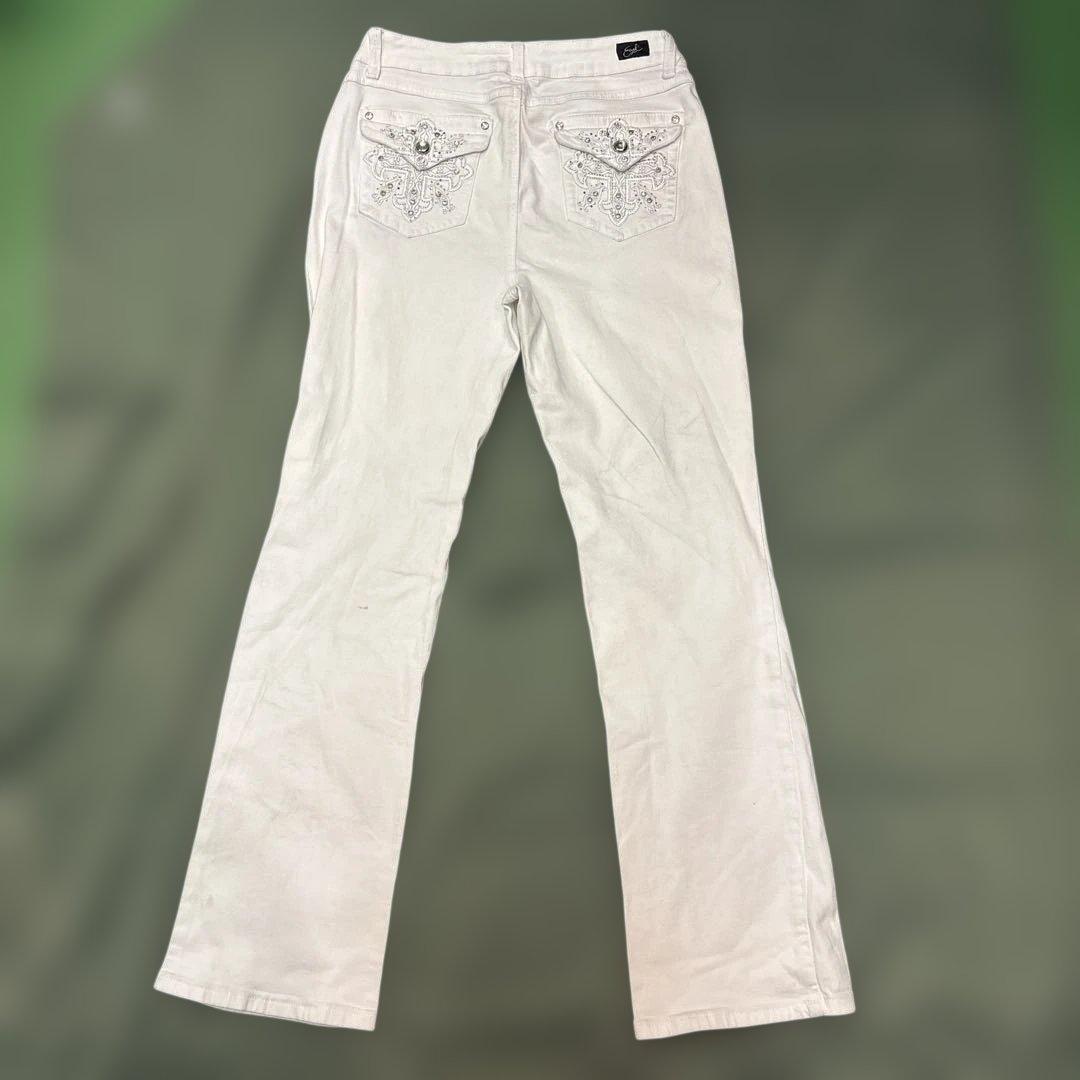 【EARL/Y2K】クロス×ウイング大判刺繍 ホワイトデニム フレア 00s