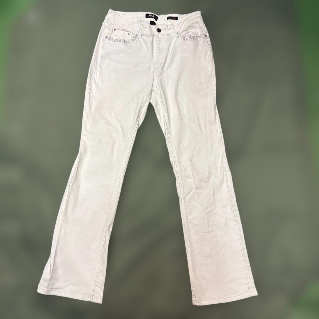 【EARL/Y2K】クロス×ウイング大判刺繍 ホワイトデニム フレア 00s