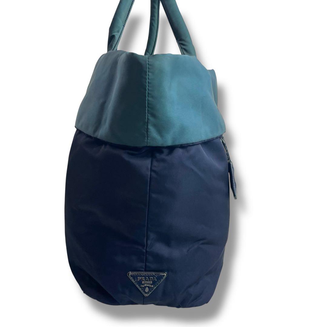 【人気】プラダ リバーシブル トートバッグ ナイロン ネイビー グリーン
