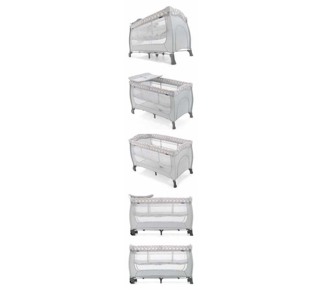 折りたたみ式ベビーベッド グレーとベージュ