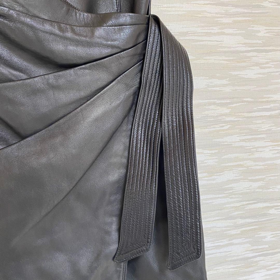 高級◆Gianni Versace レザースカート 巻きスカート風イタリヤ製 黒