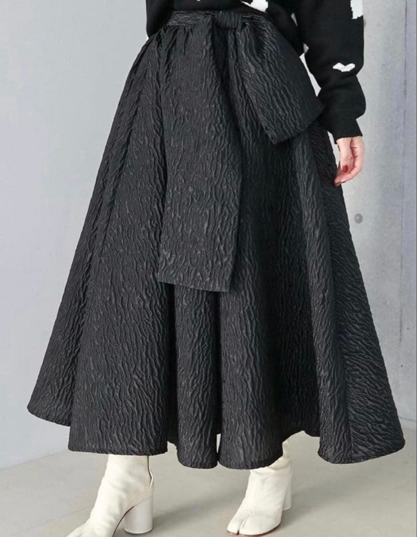 一度のみ着用✳︎obli✳︎ジャガードリボンフレアスカート