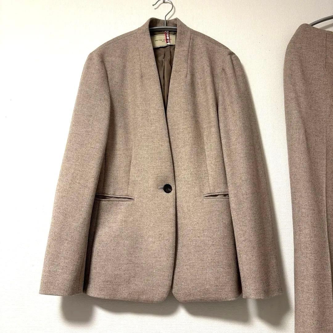 美品　☆ユナイテッドアローズ　ノーカラーセットアップ　パンツスーツ　ストレッチ