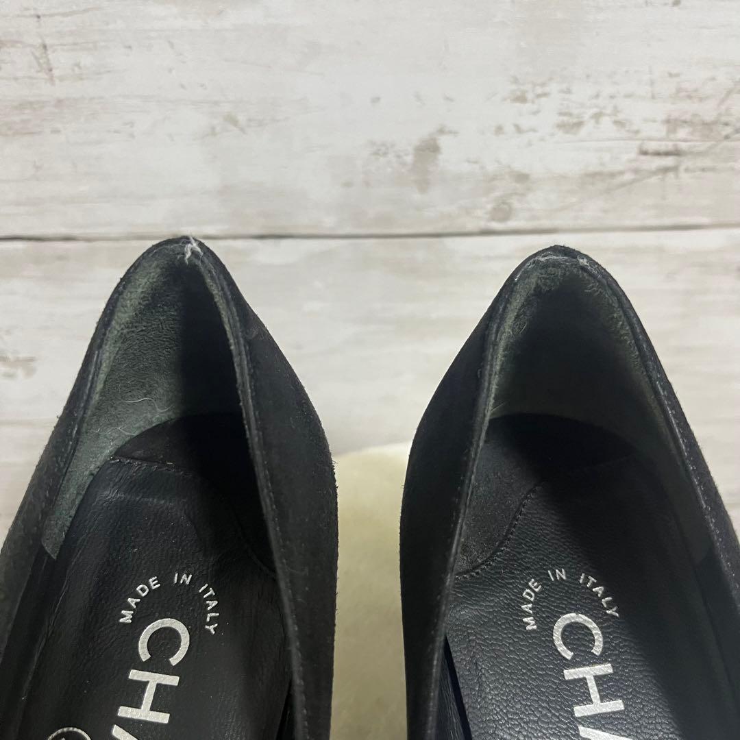 美品！CHANEL シャネル ラウンドトゥパンプス　22.5 黒×シルバー