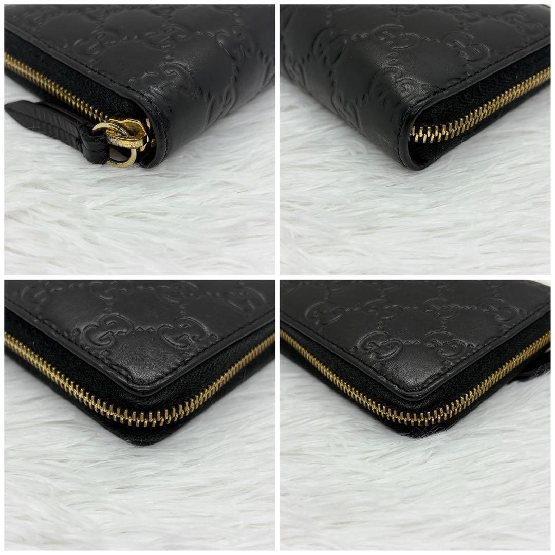 美品✨️グッチ　長財布　ラウンドファスナー　GG柄　シマ　レザー　ブラック　黒