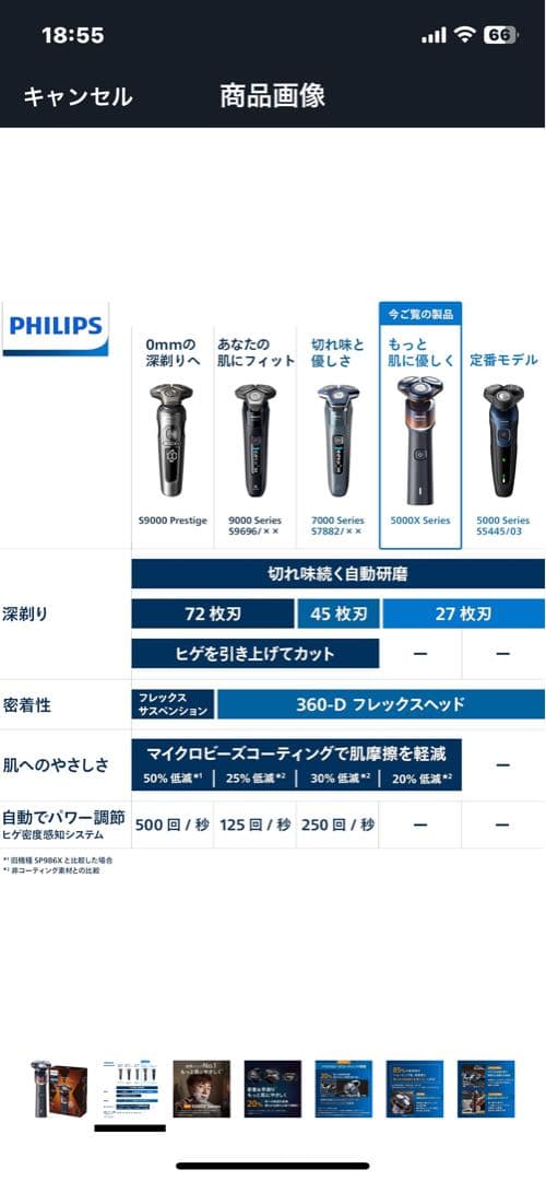 フィリップス　Phillips x5000 USB充電式 3枚刃電気シェーバー