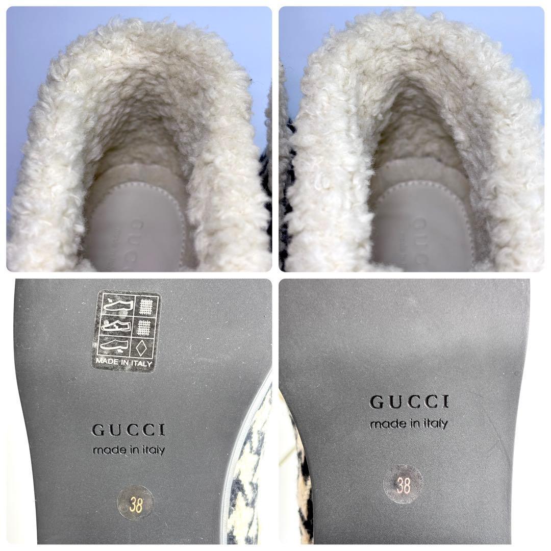 【極美品】GUCCI 千鳥柄 ツイード ボア アンクル ショートブーツ 23.5