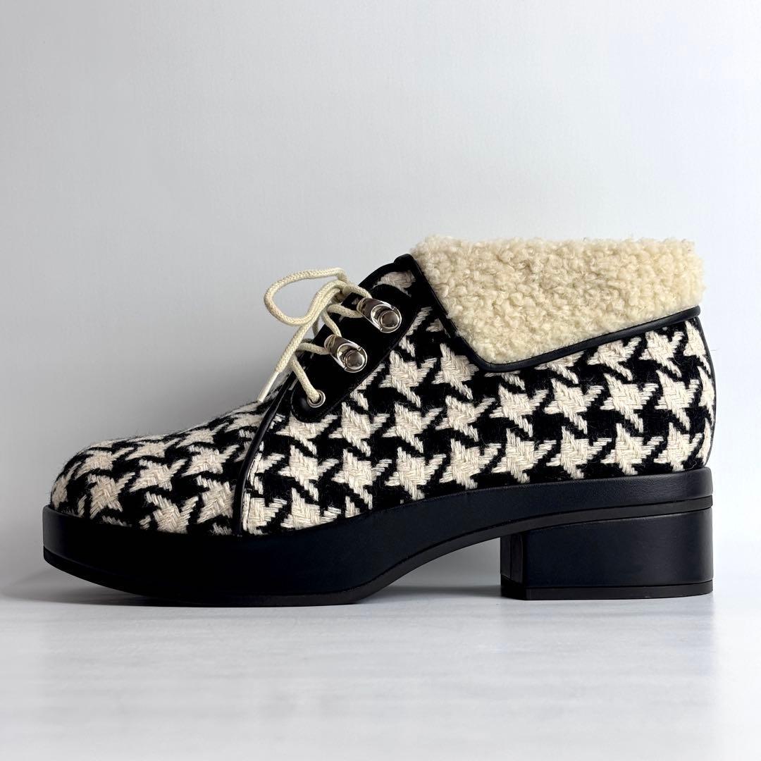 【極美品】GUCCI 千鳥柄 ツイード ボア アンクル ショートブーツ 23.5