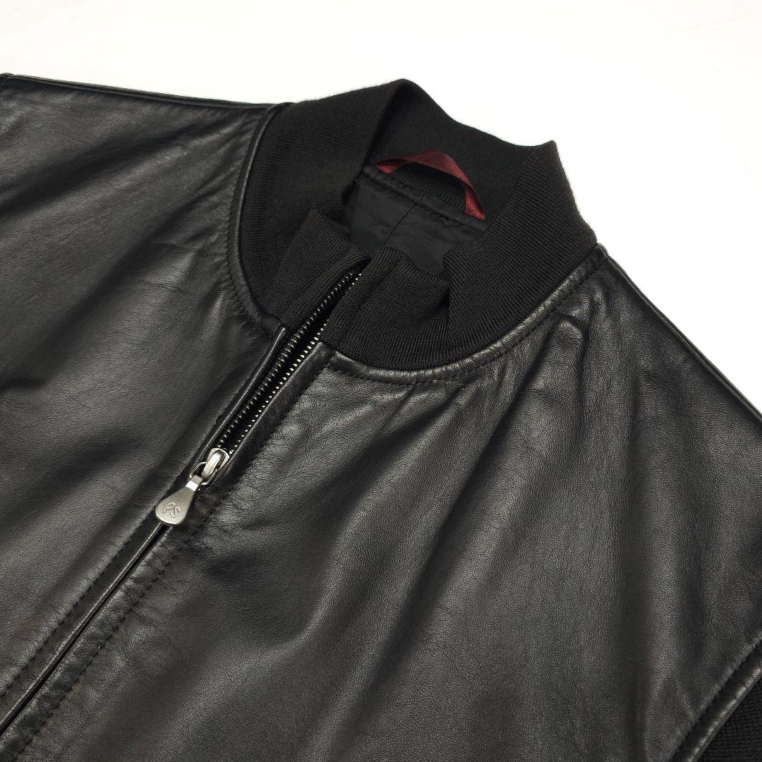 ポールスミス☆レザーシングルライダースジャケット袖切り替えニットMブラック牛革