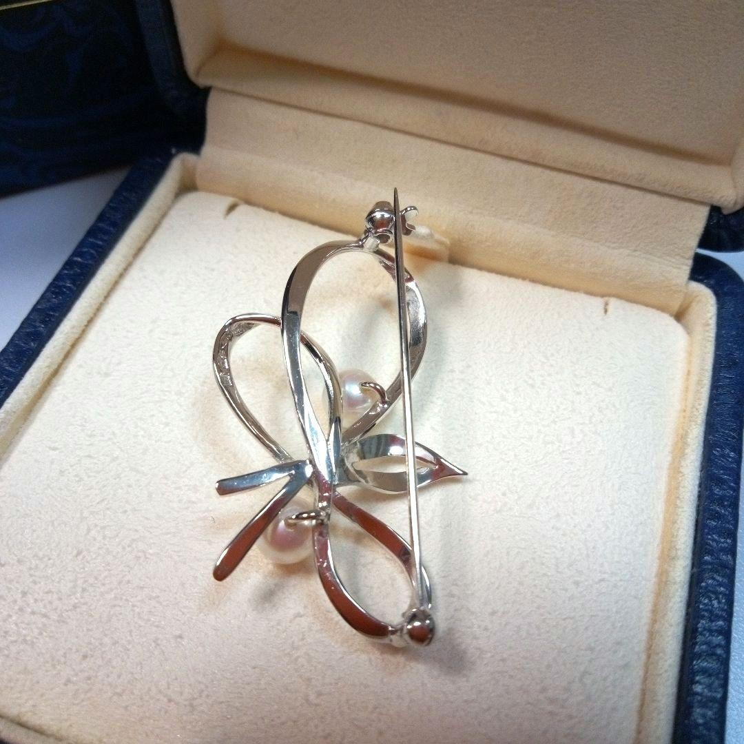 MIKIMOTO ヴィンテージ シルバー パールブローチ リボンリーフ