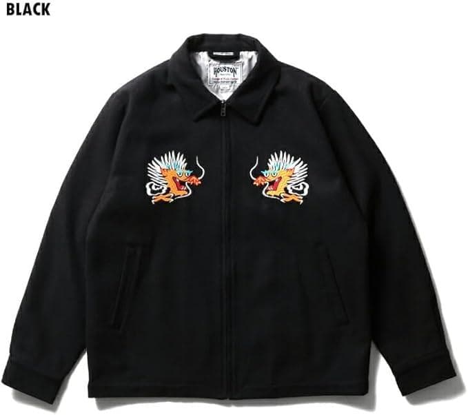 新品＊HOUSTON メルトン ツアージャケット ドラゴン Black M