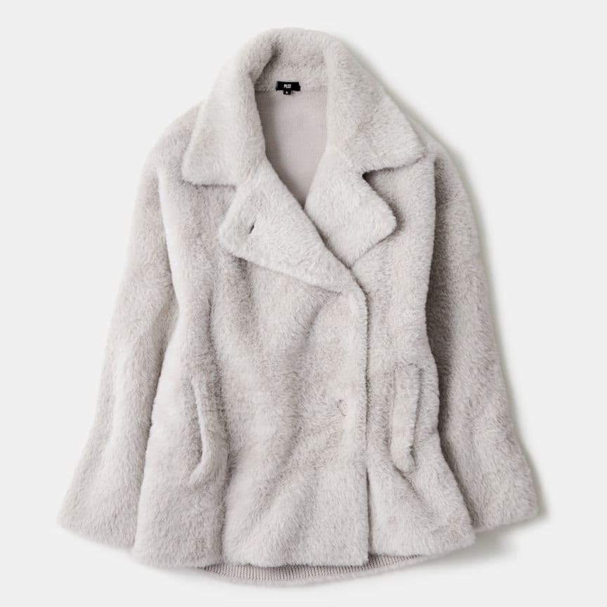 【美品】PLST フェザーヤーンニットコート　03　グレー　S