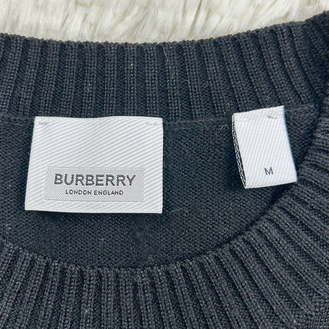 良品　バーバリー　現行ロゴ　長袖ニット　セーター　ウール混　ブラック　M