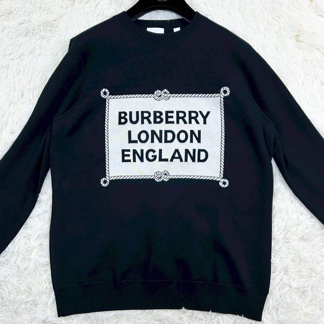 良品　バーバリー　現行ロゴ　長袖ニット　セーター　ウール混　ブラック　M