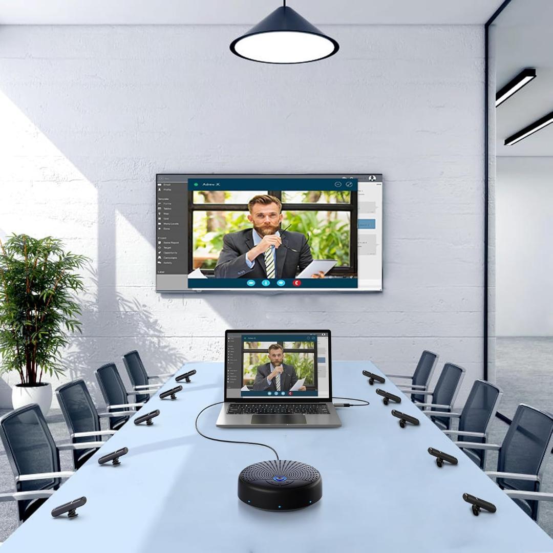 会議用マイクスピーカー　10〜15人用10個のAIマイク付USBスピーカーフォン