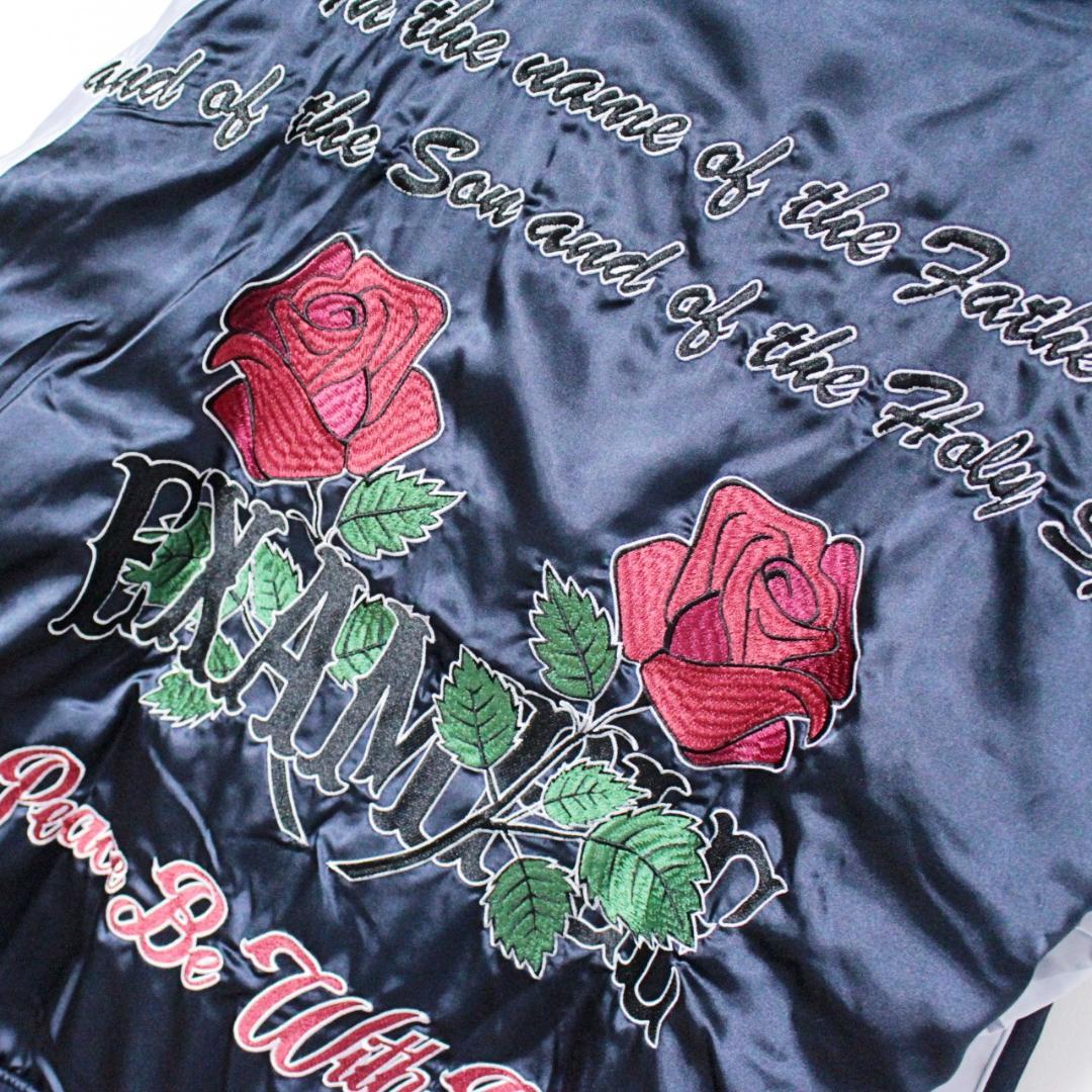 新品 エグザンプル サテン生地 ハート・薔薇刺繍 スカジャン Lサイズ 紺